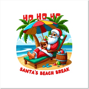 Relaxing Beach Santa funny summer Posters and Art